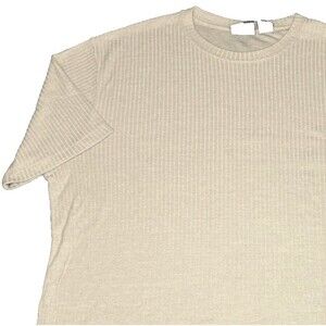 J Ferrar Vintage Ribbed T-Shirt Y2K Soft Rayon Short Sleeve Beige Tan XL Preppy